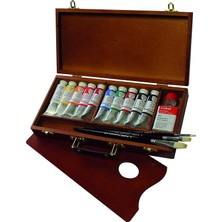 Tr Studo Oil Yağlı Boya, Birinci Sınıf Kalite, Ahşap Kutuda Set, 10 x 37 ml Boya Tüpü, Fırç