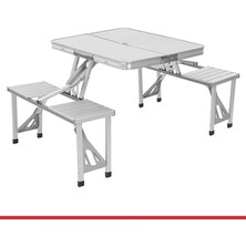 Tr 4 Kişilik Katlanabilir Kamp Masası, 4 Entegre Tabureli, Alüminyum Gövdeli, Valiz Tipi Taşın