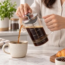 Tr Metal Kapaklı French Press, 350 ml Ölçülü Borosilikat Cam Filtre Kahve ve Bitki Çayı Demli