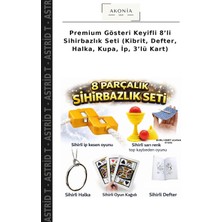 Premium Gösteri Keyifli 8’li Sihirbazlık Seti (Kibrit, Defter, Halka, Kupa, Ip, 3’lü Kart)