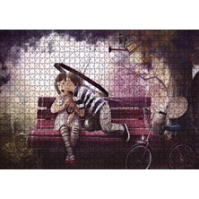Tr Cakatablo Bankta Kızı Öpen Şemsiyeli Çocuk 1000 Parça Puzzle Yapboz Mdf Ahşap