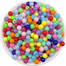 Tr 25GR 8mm Karışık Renkli Yuvarlak Plastik Boncuk, Takı Yapım Boncuğu (25GR,~95ADET)