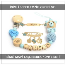 Tr Isimli Bebek Emzik Zinciri ve Künye Seti, Mavi, Erkek Bebek