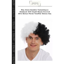 Maç Günü Kombin Tamamlayıcı Stadyum Stili Siyah Beyaz Kıvırcık Afro Bonus Peruk Taraftar Bonus Saç