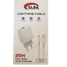 Elba ELB42 Beyaz 25W Şarj Kafa+ Iphone Kablo Usb-C Pd3.0-Qc4.0(Akım Koruma-Hızlı Şarj-)