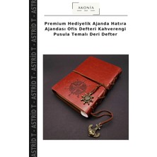 Premium Hediyelik Ajanda Hatıra Ajandası Ofis Defteri Kahverengi Pusula Temalı Deri Defter