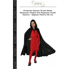 Premium Gösteri Ürünü Moda Aksesuarı Özgün Stil Kapşonlu Siyah Pelerin - Şapkalı Pelerin 90 cm