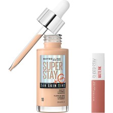 Happy Trend New York Super Stay Skin Tint Fondöten 10 & Mini Super Stay Matte Ink Likit Mat Ruj 65 Seductress Makyaj Seti