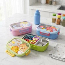 Happy Trend Paslanmaz Çelik 2 Bölmeli Kilitli Yemek Kabı, 850 ml Renkli Desenli Lunch Box, Çelik Iç Hazneli Saklama ve Taşıma Kabı