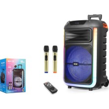 Ndr NDR325 Çift Karaoke Mikrofonlu Bluetooth Hoparlör Fm Radyo 40W 15 Inç Rgb Kumandalı Siyah