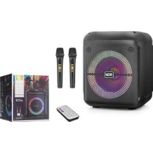 Ndr NDR2210 Çift Karaoke Mikrofonlu Bluetooth Hoparlör Fm Radyo 20W 10.5 Inç Rgb Kumandalı Siyah