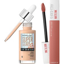 Happy Trend New York Super Stay Matte Ink Likit Mat Ruj - 65 Seductress - Nude & Super Stay Skin Tint Fondöten - 10 Makyaj Seti