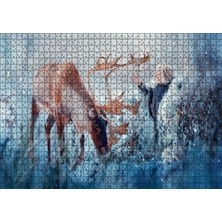 Tr Cakatablo Karda Bir Çocukla Ren Geyiği Görseli 1000 Parça Puzzle Yapboz Mdf Ahşap