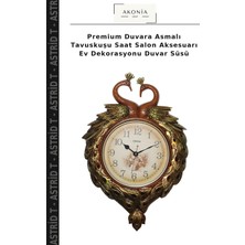 Premium Duvara Asmalı Tavuskuşu Saat Salon Aksesuarı Ev Dekorasyonu Duvar Süsü