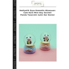 Hediyelik Eşya Komodin Aksesuarı Cam Küre Mini Boy Sevimli Panda Tasarımlı Işıklı Kar Küresi