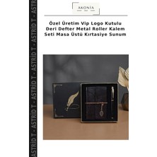 Özel Üretim Vip Logo Kutulu Deri Defter Metal Roller Kalem Seti Masa Üstü Kırtasiye Sunum