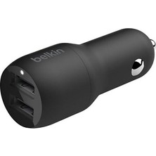 Belkin Boost Charge Çift Bağlantı Noktalı 24 W Araç Şarjı, iPhone ve Android Telefon Uyumlu, Siyah,