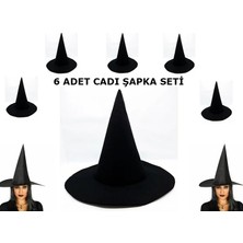 Ps Siyah Cadı Şapkası Keçe Yetişkin Boy 6 Adet