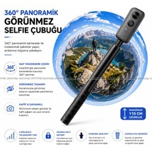 Tr INSTA360 ile Uyumlu 360° Panoramik Görünmez Selfie Çubuğu, 1.1 Metre, Siyah
