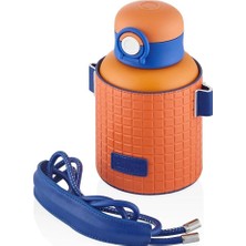Generic Diller 680ML Moda Waffle Çizgili Deri Kılıf Pipetli Askılı Kilitlenebilir Kapak Çelik Termos Matara