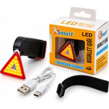 Go İthalat Bisiklet Feneri LED USB Şarjlı 4 Fonksiyonlu - Sinyal Işık K-1176 (5582)