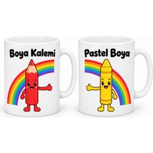 Bezos Boya Kalemi ve Pastel Boya 2'li Porselen Kupa Seti - Model 381 Bzoshb