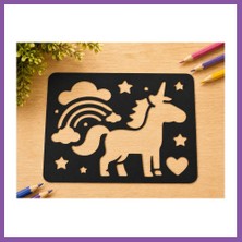 Bezos 3D Baskı Unicorn ve Gökkuşağı Çizim Şablonu - Desen Kalıbı - Siyah Bzoshb