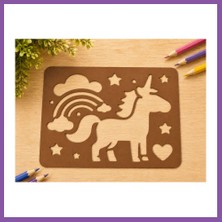 Bezos 3D Baskı Unicorn ve Gökkuşağı Çizim Şablonu - Desen Kalıbı - Kahverengi Bzoshb