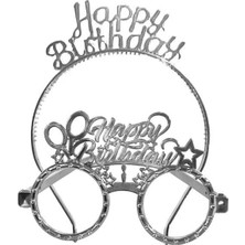 Pratik Ev Mika Taç Gözlük Gümüş Renk Happy Birthday