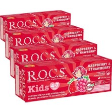 Pratik Ev Diş Macunu, Rocs Kıds 4-7 Yaş Ahududu Çilek Tadında, 45G (4 Paketi)