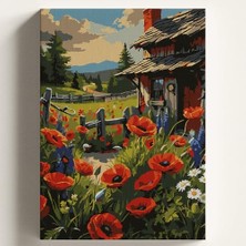 Pratik Ev Sayılarla Boyama Tuval Hobi Seti Gelincik Evi Temalı Fırça ve Boya Dahil Set (Çıtalı) 50X70 cm Kendin Yap Sayılarla Tuval Boya Kiti (Kasnaklı)