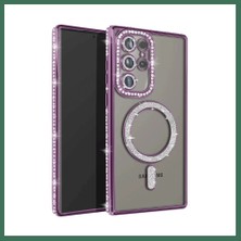 Bezos Samsung Galaxy S23 Ultra Uyumlu Joke Simli Magneticsafe Kılıf - Derin Mor Bss