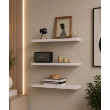 Pratik Ev Dekoratif Duvar Rafı 50 cm Beyaz Hayalet Raf 3'lü Set, Görünmez Montaj, Duvar Askılı, Oturma Odası Için, Modern Tasarım, 3 Adet