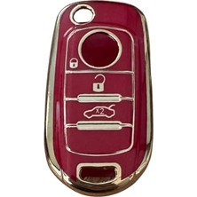 Pratik Ev Anahtar Kılıfı — Autohan Keys Egea Uyumlu, 3 Buton, Kırmızı-Altın Renk, Nano Kaplama