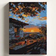 Pratik Ev Hobi Seti — Sayılarla Boyama Tuval Gün Batımı Şarap Temalı Fırça ve Boya Dahil Set (Çıtalı) 40X50 cm Kendin Yap Sayılarla Tuval Boya Kiti (Kasnaklı)