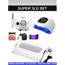 aklow akyoleticaret Protez Tırnak Kalıcı Oje Seti (Freze Makinesi + X21 Uv/led Oje Kurutucu + Toz Toplama 3'lü Beyaz