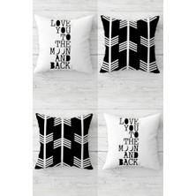 aklow akyoleticaret Kırlent Kılıfı, Pelangi Love You To The Moon And Back Gizli Fermuarlı Koltuk Yastık Kılıfı TAKIM(4ADET), Beyaz Siyah 45 x 45