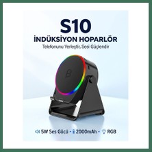 Bezos S10 5W Bluetooth + Temasıyla Ses Yükselten Indüksiyon Hoparlör 2000 Mah Rgb Işıklı Standlı 5in Speaker Bss