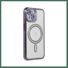 Bezos iPhone 13 Uyumlu Kılıf Joke Simli Magneticsafe Kılıf - Derin Mor Bss