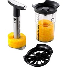 aklow akyoleticaret 13550 Professional Plus Ananas Kesici, Bıçak ve Soyucu Seti, Ananas Için, Paslanmaz Çelik, Hazneli Kesici