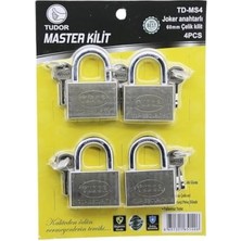 aklow akyoleticaret Tudor Td-Ms4 Master 4pcs Joker Anahtarlı=tek Anahtarla 4 Kilit Aç 60 mm - Gri Kısa Kancalı Çelik Asma Kilit (5264)