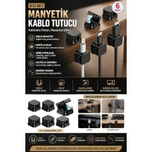 aklow akyoleticaret 6'lı Manyetik Kablo Tutucu Seti - Yapışkanlı Kablo Düzenleyici Organizer, Usb, Type-C, Lightning, HDMI Uyumlu Masa Kablo Sabitleyici