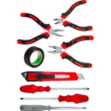 aklow akyoleticaret 3'lü Mini Pense Yan Keski Kargaburnu Set+3'lü Tornavida+Falçata+Bant Takım Seti