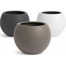 Kazan Hobi Küre Saksı Özel Iç Hazneli Drenajlı Çiçek Saksısı (3 Adet, 7 L, 25 Cm, Antrasit, Taupe, Beyaz)
