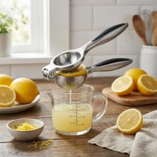 Kazan Hobi Profesyonel Paslanmaz Çelik Limon Sıkacağı, Manuel Narenciye ve Limon Presi, Ergonomik Kollu, Kolay Yıkanabilir, Büyük Boy (24 Cm) Mat Doku