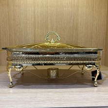 Kazan Hobi Altın Kaplama Isıtıcılı Dikdörtgen Yemek Servis 38 x 20 x 18.5 cm