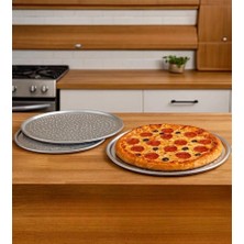 Kazan Hobi Paslanmaz Çelik Pizza Tepsisi, Delikli Lahmacun ve Pizza Tavası, Fırın Tepisisi 3'lü Set 28,32,36 cm