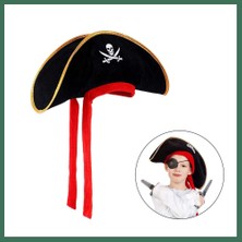 Bezos Çocuk Boy Kadife Jack Sparrow Denizci Kaptan Jack Korsan Şapkası 45X16 cm Bss