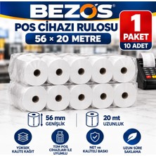 TKÇ Termal Pos Cihazı Rulosu 56 mm x 20 M - 10 Adet (1 Paket) Yazar Kasa Slip Rulosu