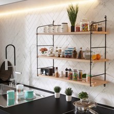 Bino Masif Doğal Ahşap 3 Katlı Büyük Boy Duvar Rafı Kitaplık 60 cm Derinlik Modern Tasarım